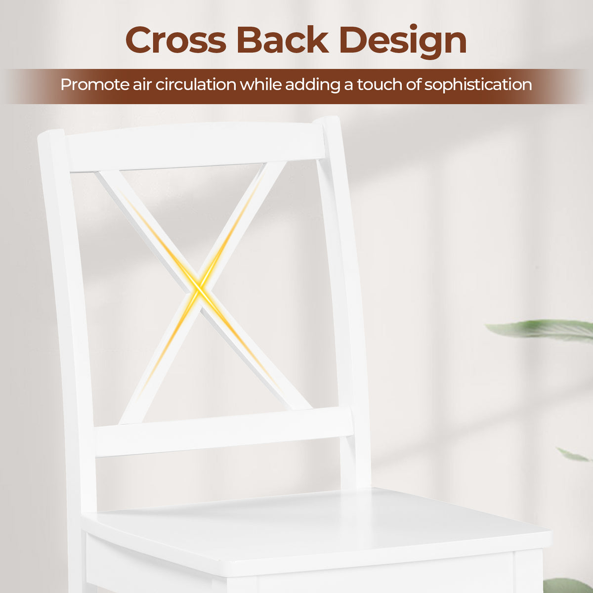 Wood Dining Chair Set of 2 with Rubber Wood Legs-White