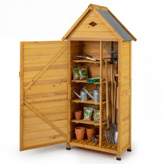 Wood Garden Storage Shed Outdoor Storage Cabinet with Lockable Door-Yellow