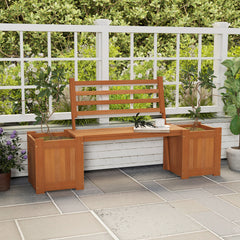 Wood Outdoor Planter Box with Bench Garden Seat with 2 Flower Boxes and Backrest