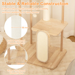 126 cm Tall Solid Wood Cat Tree with Oak Frame and Beech Post for Kittens and Adult Cats