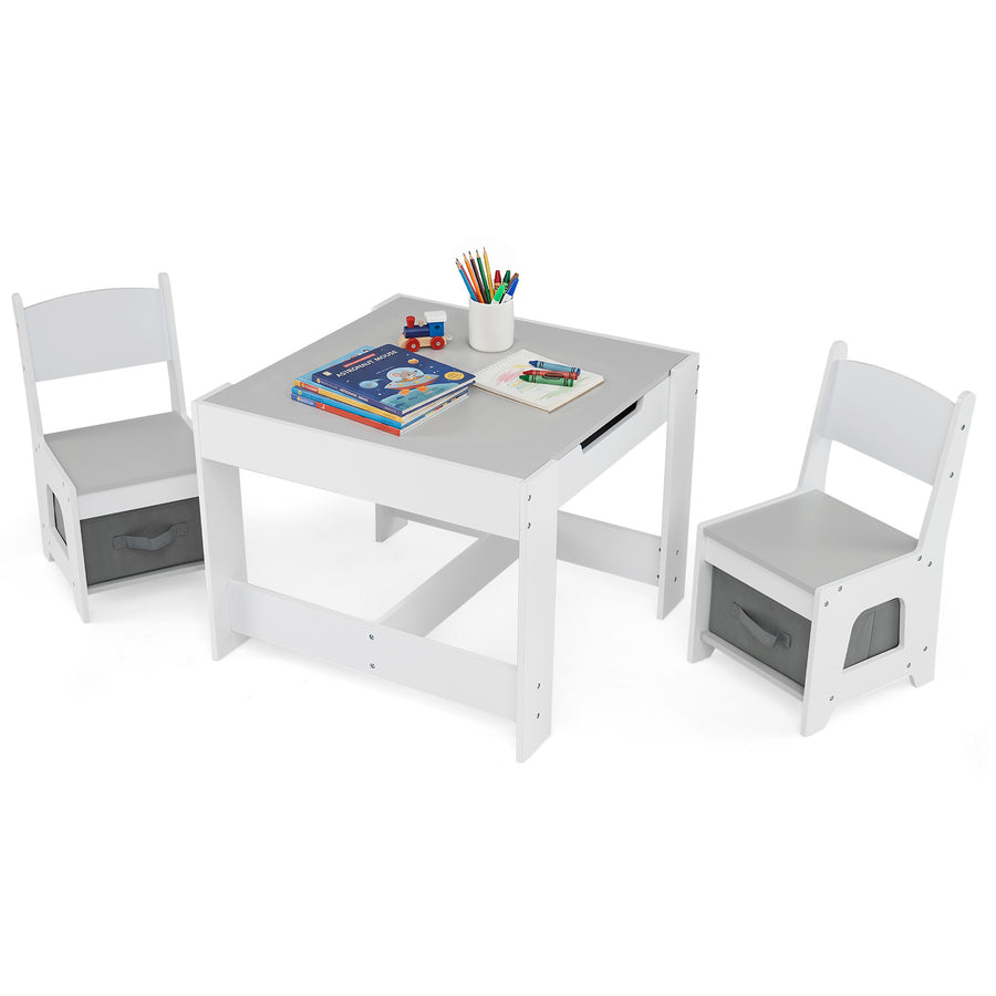 Wooden Activity Table with 2 Seats and Detachable Dual-Sided Tabletop-Grey