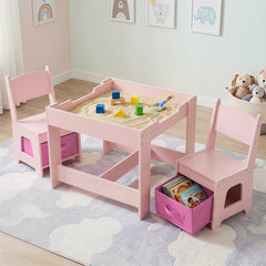 Wooden Activity Table with 2 Seats and Detachable Dual-Sided Tabletop-Pink