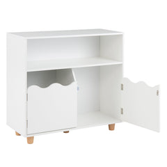 Wooden Bookshelf with 2 Anti-Toppling Devices and Top Surface Open Compartment-White