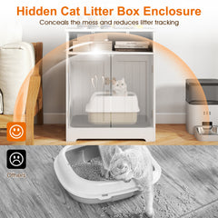 Wooden Cat Litter Box Enclosure Hidden Cat Washroom Furniture with Easy Cleaning Litter Mat-White
