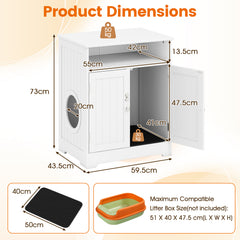 Wooden Cat Litter Box Enclosure Hidden Cat Washroom Furniture with Easy Cleaning Litter Mat-White