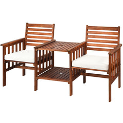 Wooden Companion Seat with Upper and Lower Table and Umbrella Hole-White