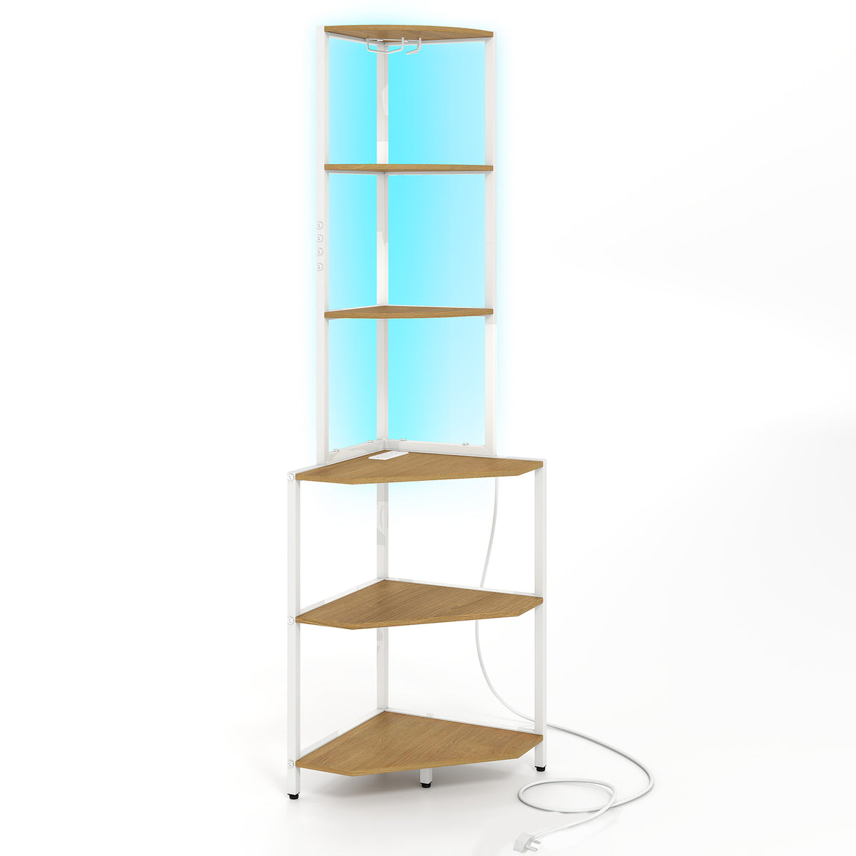 Wooden Corner Shelf with Storage Shelves for Living Room-Natural
