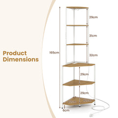 Wooden Corner Shelf with Storage Shelves for Living Room-Natural