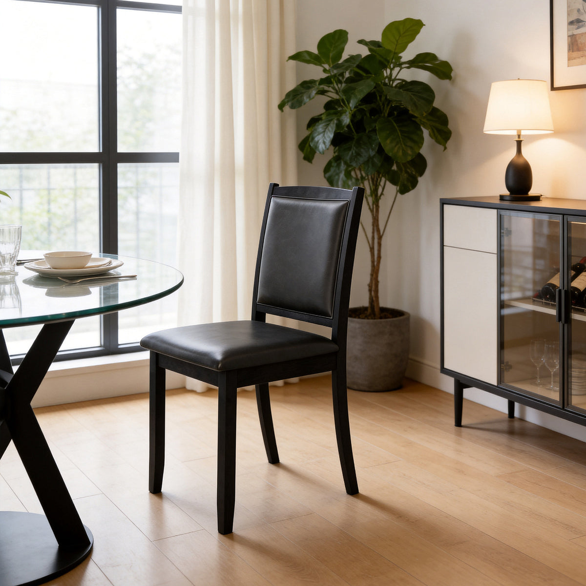 Wooden Dining Chair with Padded Seat and Backrest for Kitchen Dining Room-Black