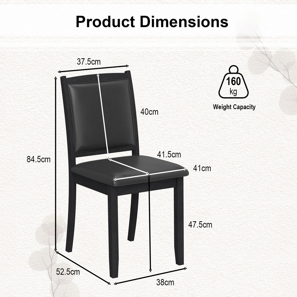 Wooden Dining Chair with Padded Seat and Backrest for Kitchen Dining Room-Black