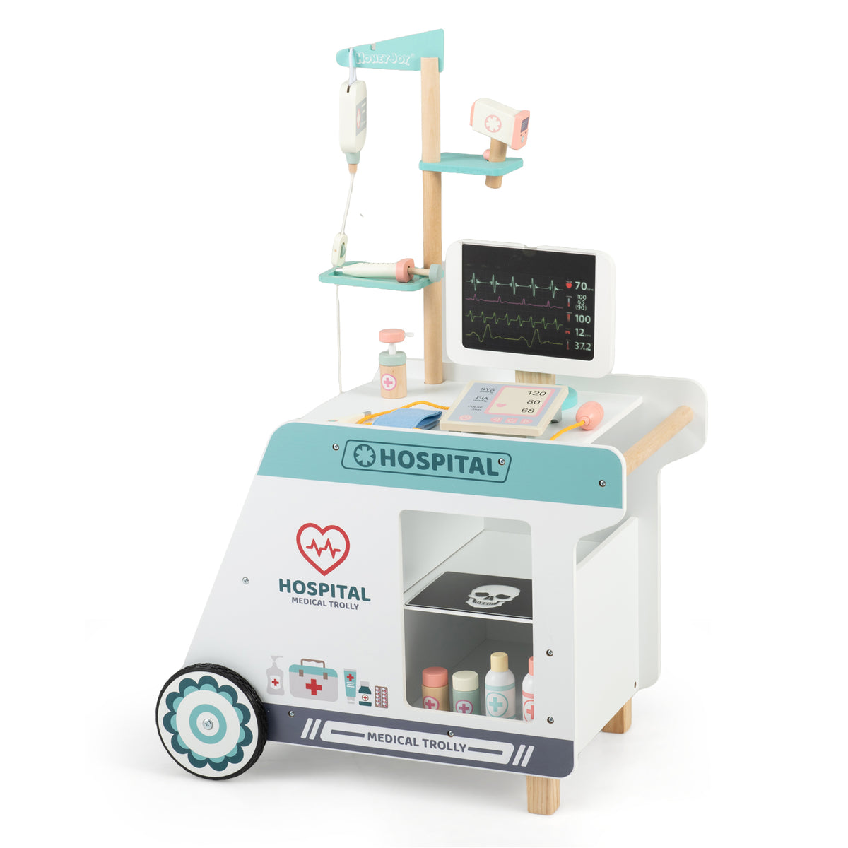 Wooden Doctor Playset Pretend Play Doctor Kit with Cart-Green
