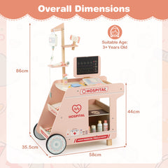 Wooden Doctor Playset Pretend Play Doctor Kit with Cart-Pink