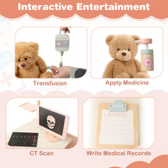 Wooden Doctor Playset Pretend Play Doctor Kit with Cart-Pink