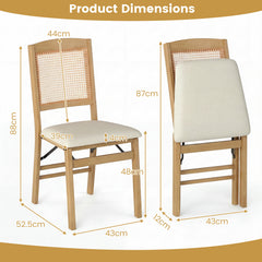 Wooden Folding Chairs Set of 2 with Linen Padded Seat-Natural