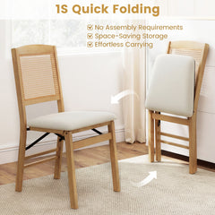 Wooden Folding Chairs Set of 2 with Linen Padded Seat-Natural