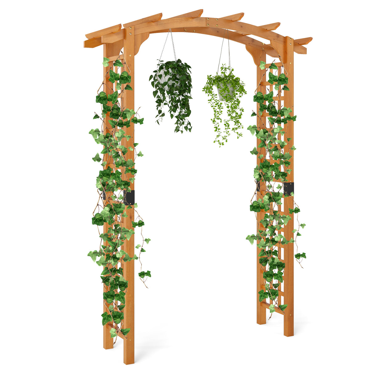 Wooden Garden Arch with Wide Top and Side Trellis for Climbing Plants-Orange