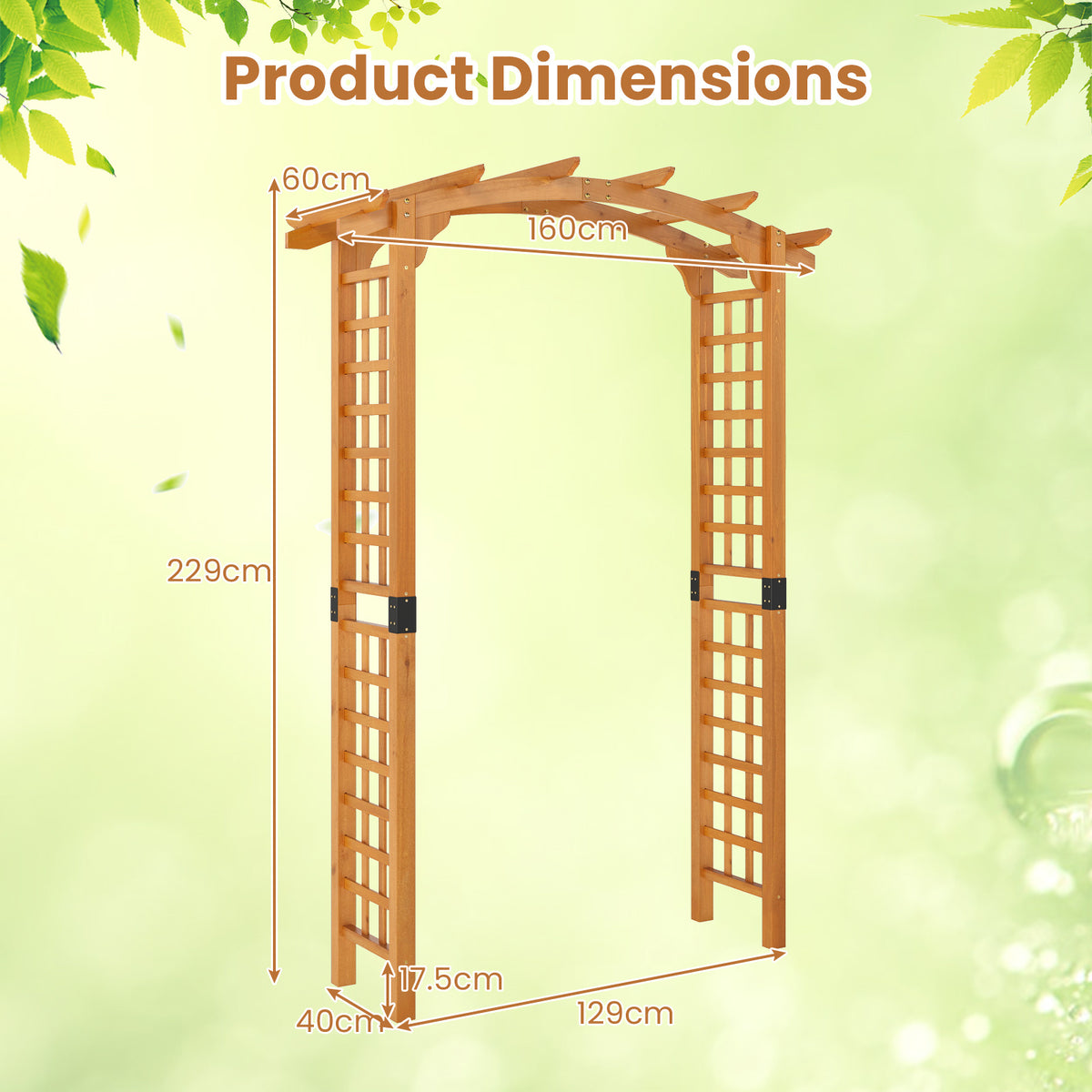 Wooden Garden Arch with Wide Top and Side Trellis for Climbing Plants-Orange