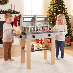 Wooden Kids Barbecue Grill Playset with Abundant Grilling Tools for 3+