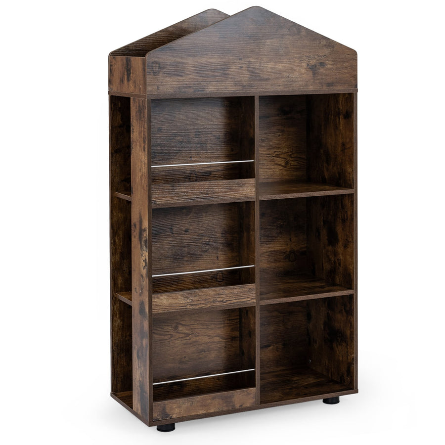 Wooden Kids Bookshelf and Toy Storage with Multiple Compartments-Coffee