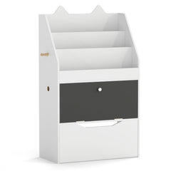 Wooden Kids Bookshelf with Movable Drawer & Chalkboard for Playroom Nursery-White