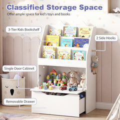 Wooden Kids Bookshelf with Movable Drawer & Chalkboard for Playroom Nursery-White