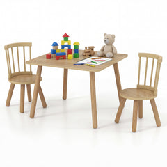 Wooden Kids Table and 2 Chairs Set with Curved Spindle Backrests-Natural