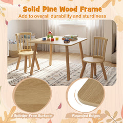 Wooden Kids Table and 2 Chairs Set with Curved Spindle Backrests-Natural