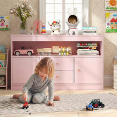 Wooden Kids Toy Children Bookshelf Storage Chest with Open Shelf-Pink