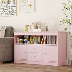 Wooden Kids Toy Children Bookshelf Storage Chest with Open Shelf-Pink