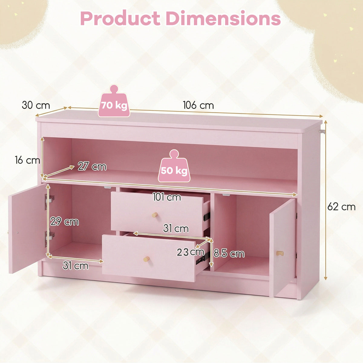 Wooden Kids Toy Children Bookshelf Storage Chest with Open Shelf-Pink