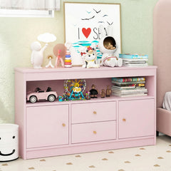 Wooden Kids Toy Children Bookshelf Storage Chest with Open Shelf-Pink
