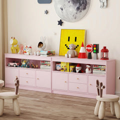 Wooden Kids Toy Children Bookshelf Storage Chest with Open Shelf-Pink