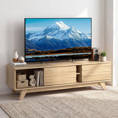 Wooden Media Console with 2 Sliding Doors for TVs-Natural