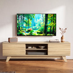 Wooden Media Console with 2 Sliding Doors for TVs-Natural