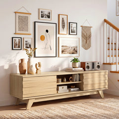 Wooden Media Console with 2 Sliding Doors for TVs-Natural
