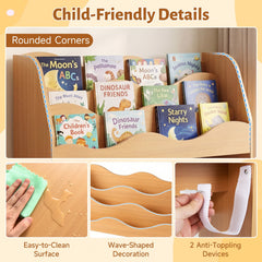 Wooden Montessori Bookshelf with 2 Rolling Drawers for Kids Room and Nursery-Natural