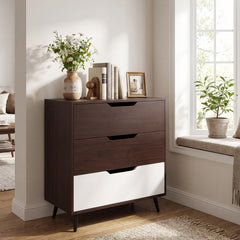 Wooden Nightstand with Anti Tipping Kits and Tall Storage for Living Room-Brown