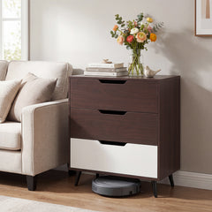 Wooden Nightstand with Anti Tipping Kits and Tall Storage for Living Room-Brown