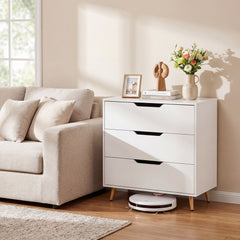 Wooden Nightstand with Anti Tipping Kits and Tall Storage for Living Room-White