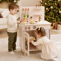 Wooden Play Kitchen Role-Play Gift for Girls and Boys Ages 3+-Beige