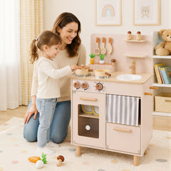 Wooden Play Kitchen Role-Play Gift for Girls and Boys Ages 3+-Beige