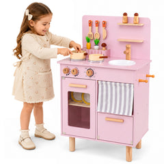 Wooden Play Kitchen Role-Play Gift for Girls and Boys Ages 3+-Pink