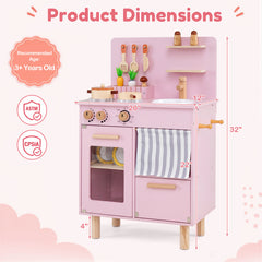 Wooden Play Kitchen Role-Play Gift for Girls and Boys Ages 3+-Pink