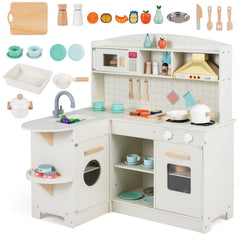 Wooden Play Kitchen with Lights and Sounds for Toddlers Ages 3+-White