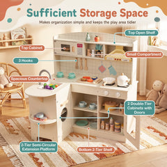 Wooden Play Kitchen with Lights and Sounds for Toddlers Ages 3+-White
