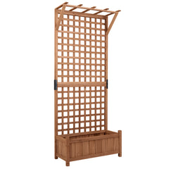 Wooden Raised Garden Bed with Hanging Roof and Trellis for Climbing Plants-Brown