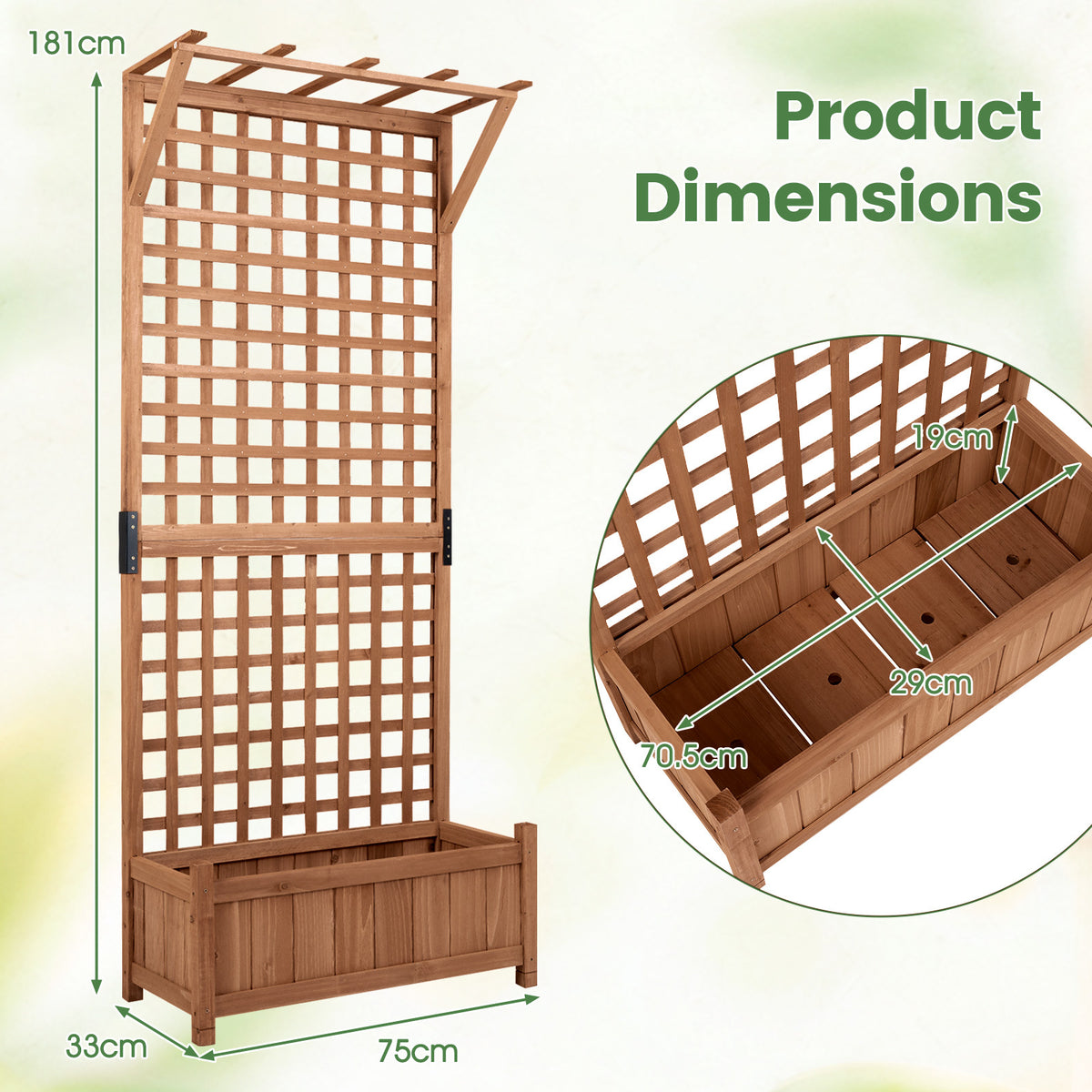 Wooden Raised Garden Bed with Hanging Roof and Trellis for Climbing Plants-Brown