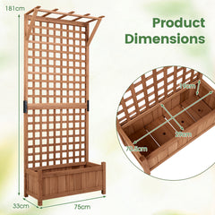 Wooden Raised Garden Bed with Hanging Roof and Trellis for Climbing Plants-Brown