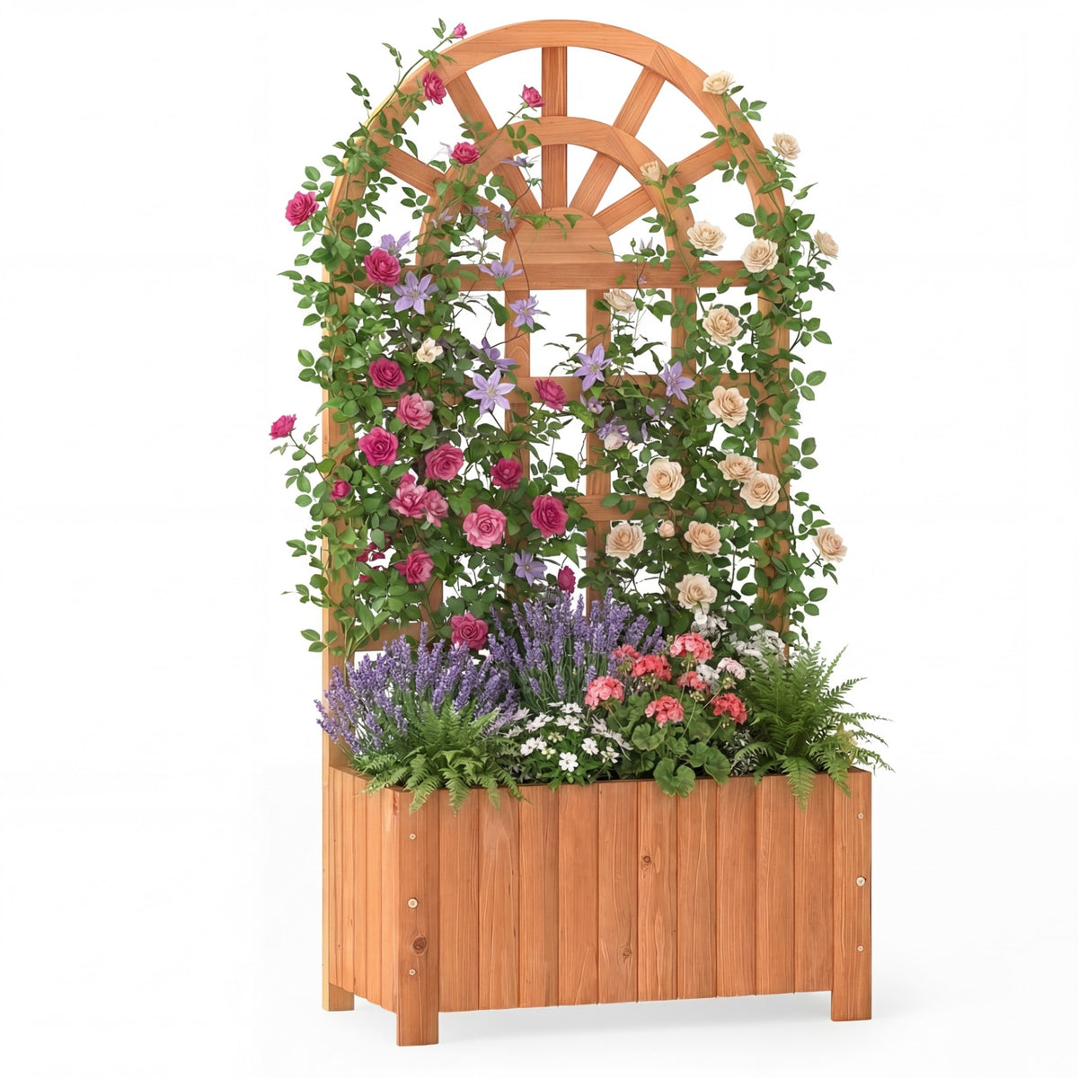 Wooden Raised Garden Bed with Trellis 121cm Outdoor Planter Box Privacy Screen-Brown