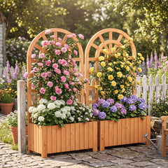 Wooden Raised Garden Bed with Trellis 121cm Outdoor Planter Box Privacy Screen-Brown